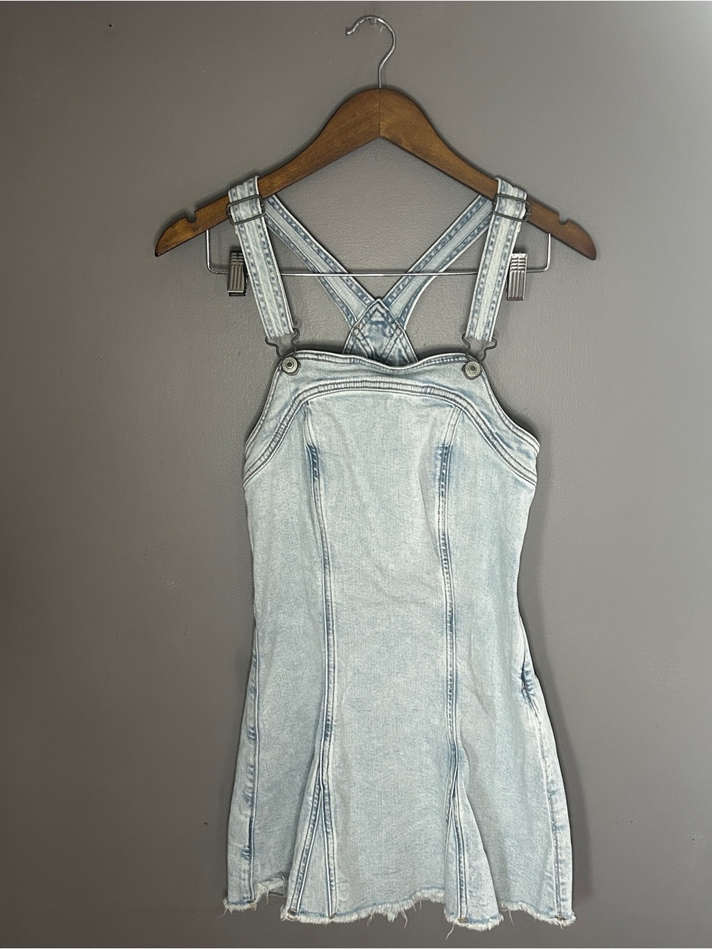 American Eagle Light Wash Denim Overall Mini Dress Small